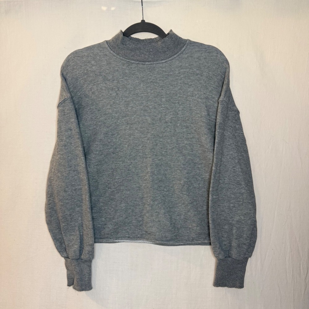 Madewell Womens Gray Mock Neck Puff Sleeve Cropped Sweatshirt 100% Cotton Small